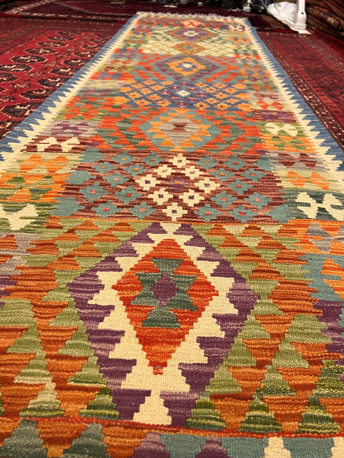 300 X 80 cm Stunning Natural Vegetable Dye Chobi Contemporary Flat Weave Kilim R