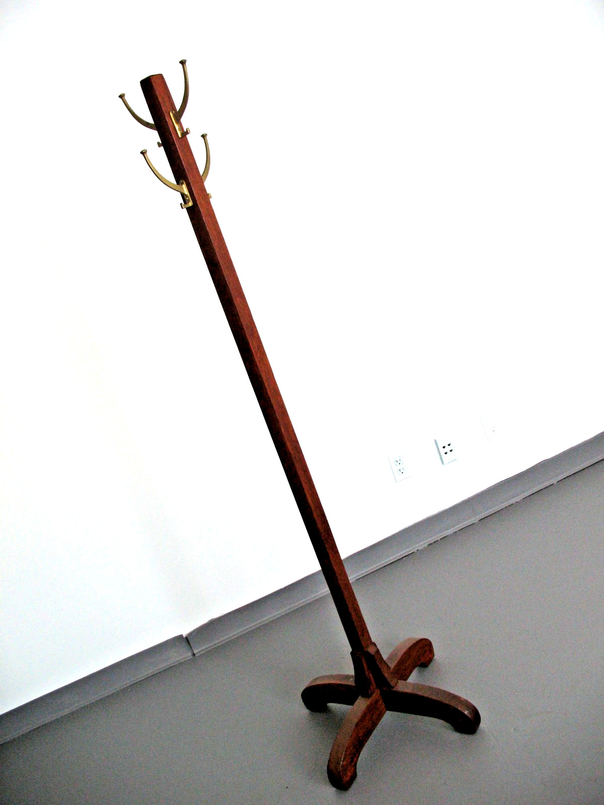ANTIQUE MISSION OAK HAT / COAT HALL TREE 73” TALL 4 GOLDEN HOOKS