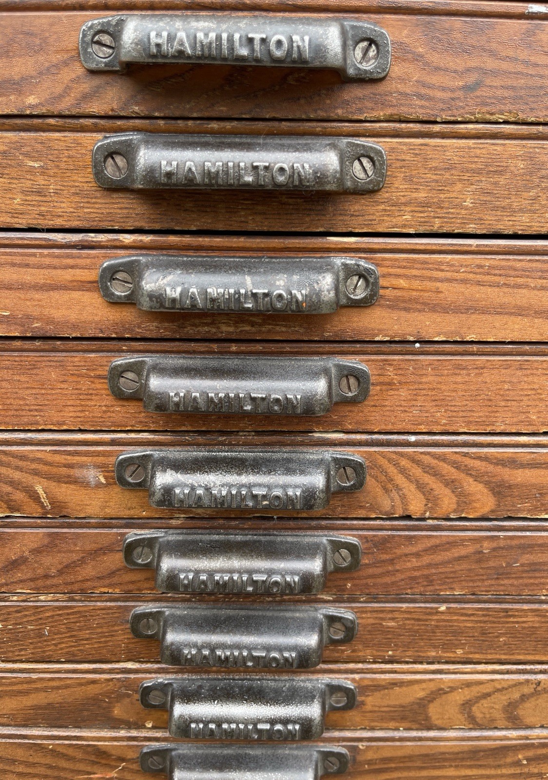 Rare Antique Hamilton 24 Drawer Printer Tye Cabinet Cast Iron Pulls