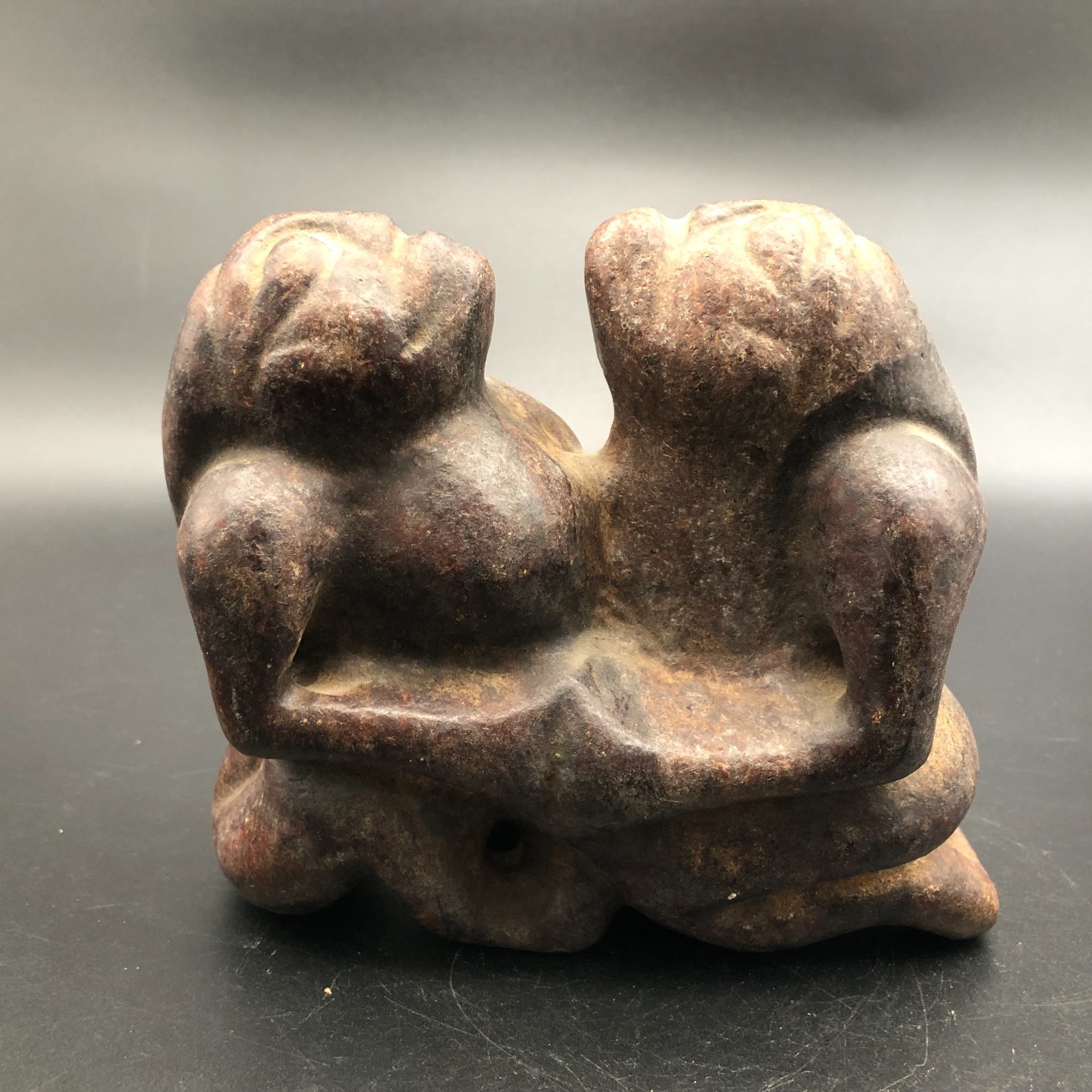 Old HongShan Culture Hetian Jade Hand-Carved Primitive Men and Women Statue