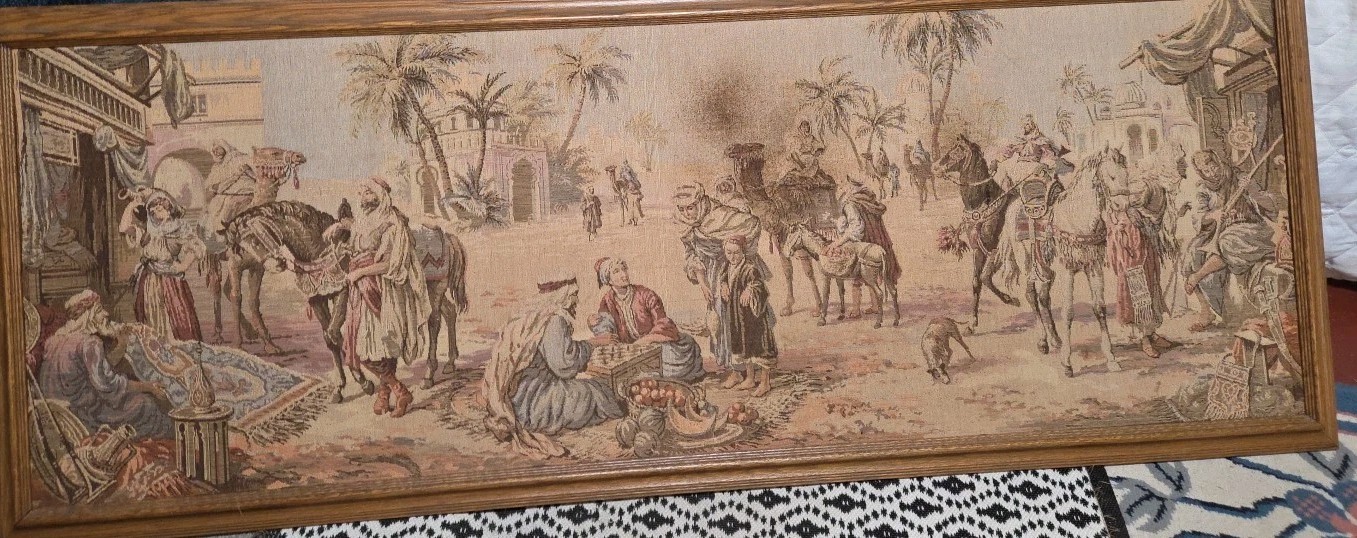 Vintage/Antique Woven Tapestry Middle East Arab Desert Travelers About 54″ x 18″