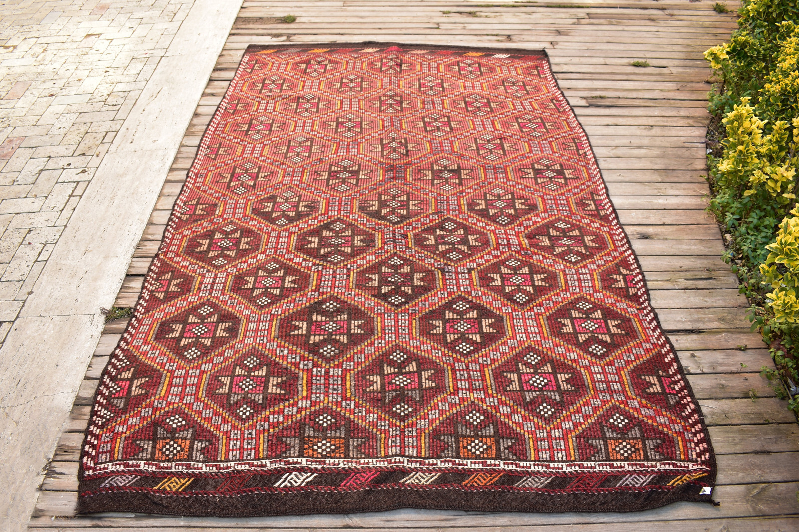 Turkish Kilim Handwoven 5’x9′ Cicim Kilim Natural Wool Vintage Rug 174x280cm