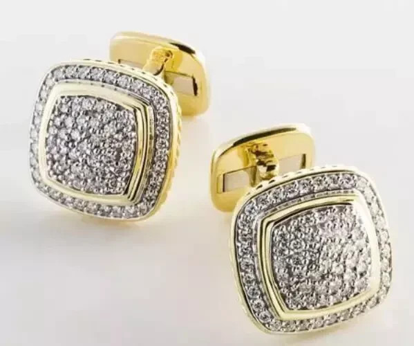 14K Yellow Gold Plated 2.40CT Round Cut Lab Created Diamond Cufflinks Men’s Gift