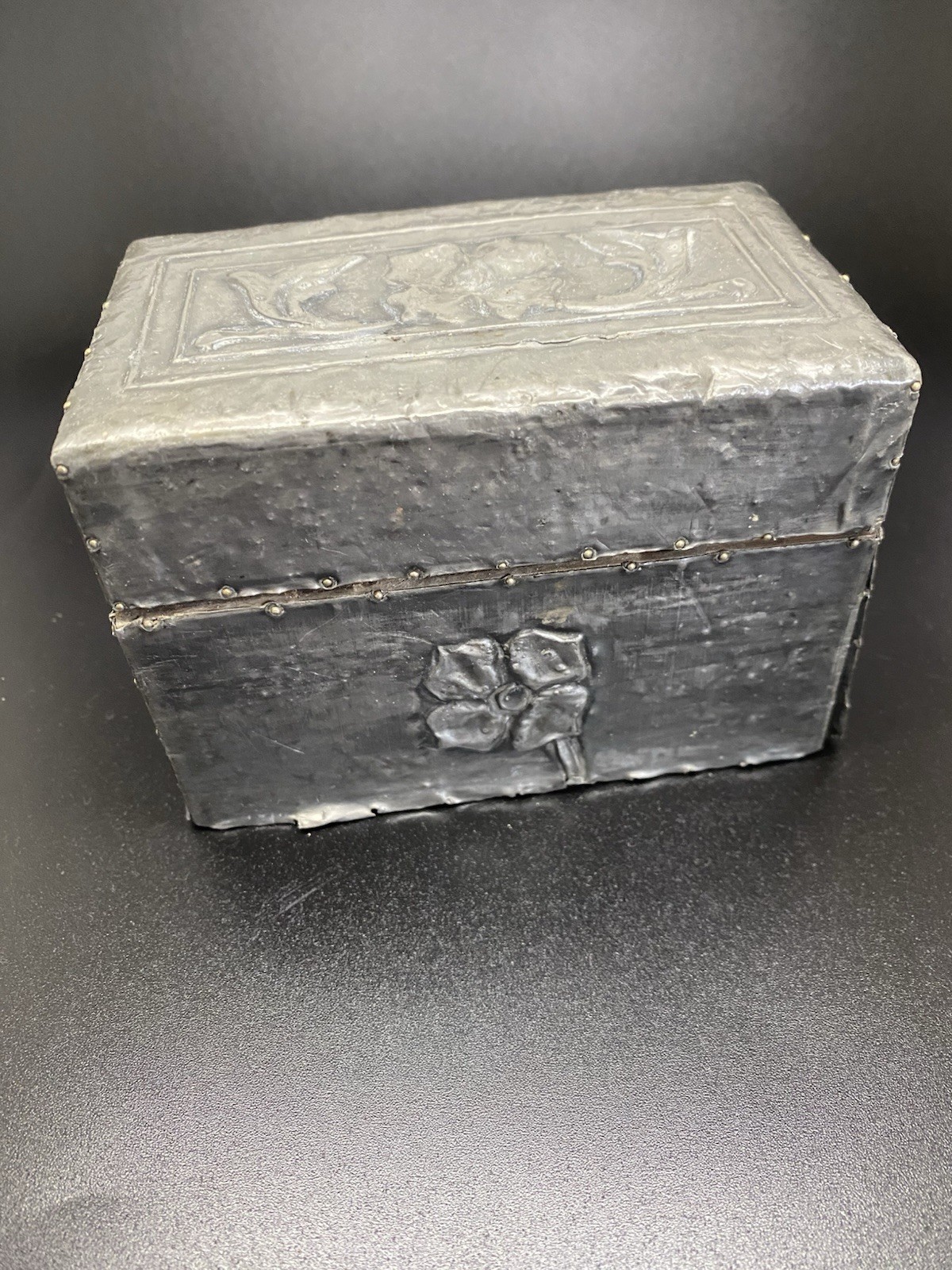 Antique Pewter and Wood Playing Card Box For Restoration