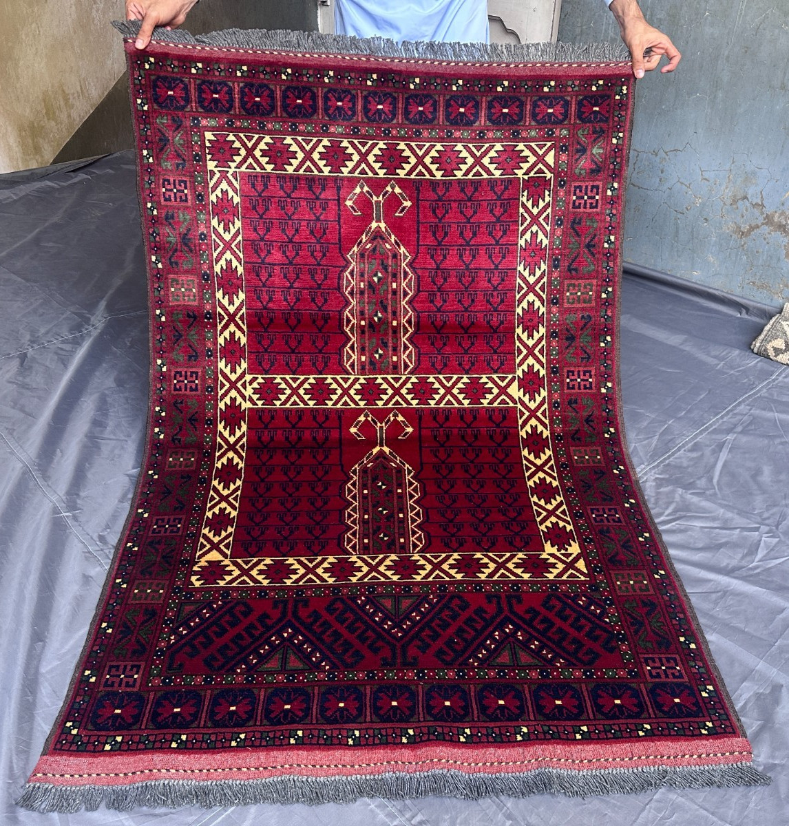 Vintage Afghan Hachli Parda Rug Hand Knotted Meranoos Wool Tribal 3’5×5’2 Carpet