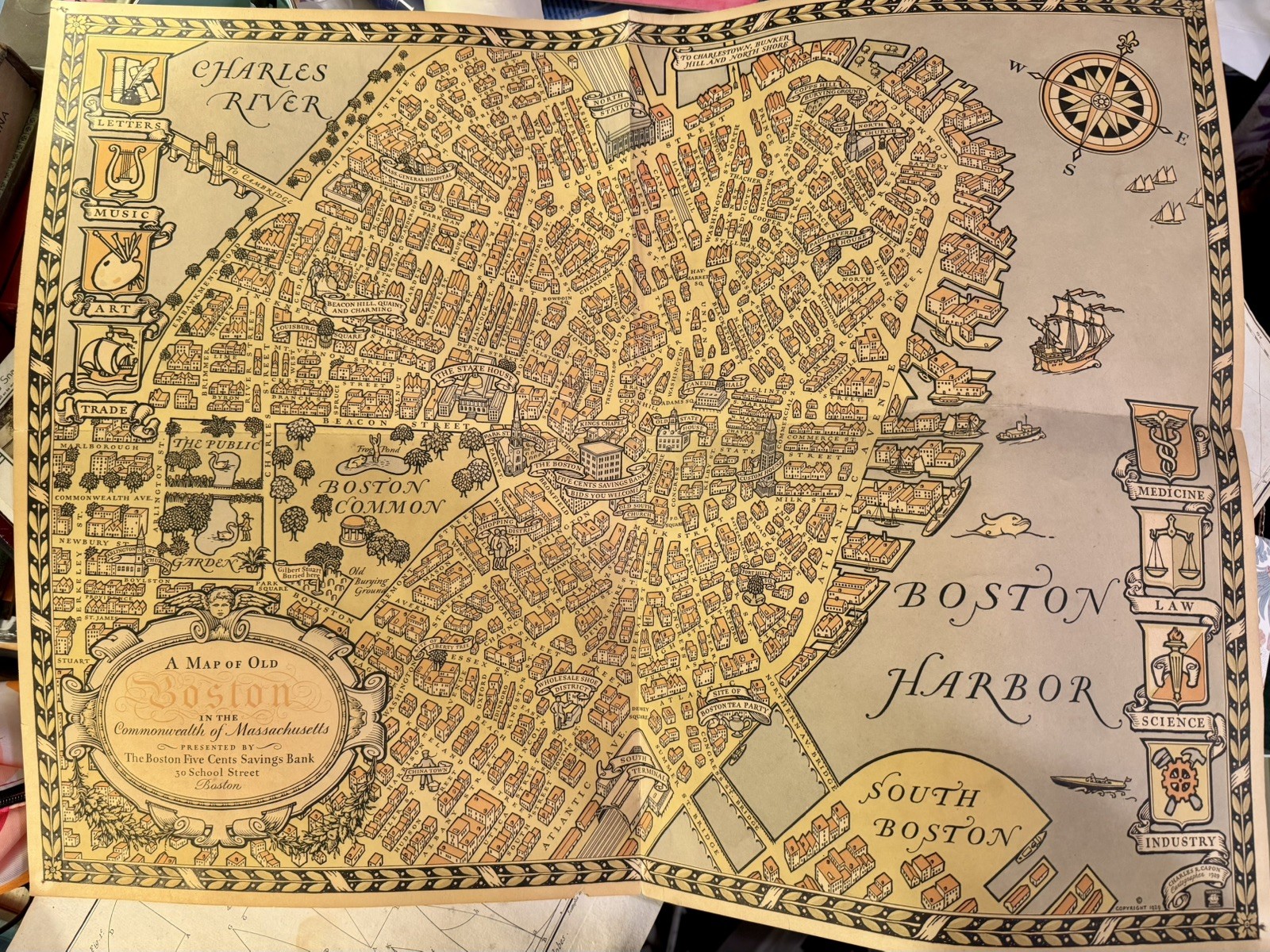 “ ORIGINAL NOT A REPRODUCTION “1929 CAPON MAP OF BOSTON, MASSACHUSETTS 97 years
