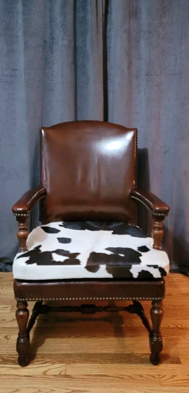 💐 Antique Leather and Cowhide Accent Side Chair