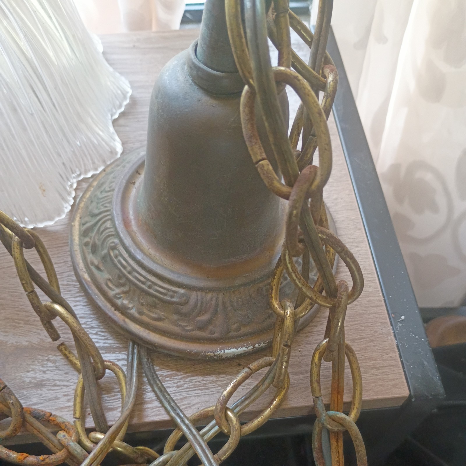 Wired Pair Antique Brass Pendant Lights Fixtures Clear Shades 55B