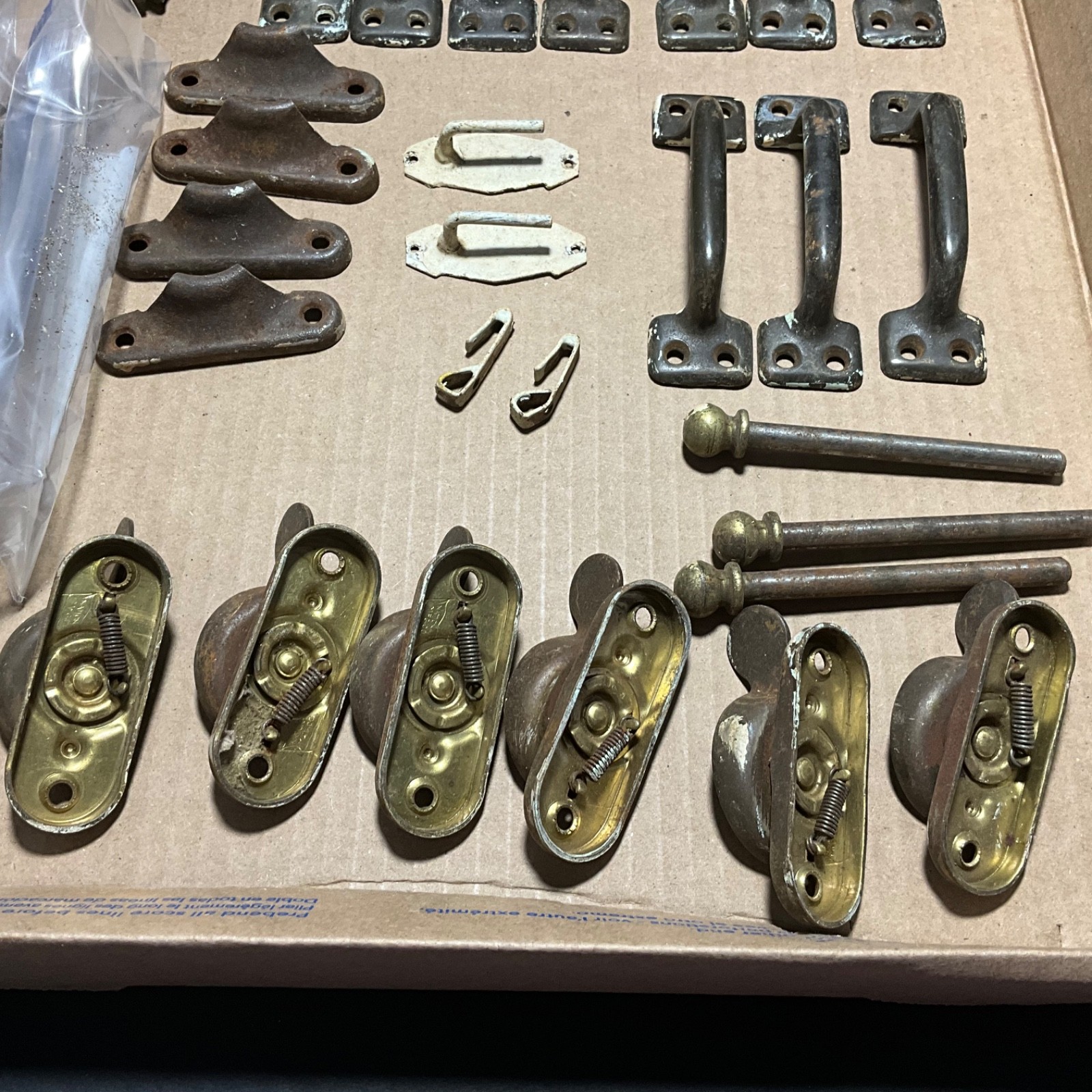 28 Piece Antique Hardware Window Locks, Lifts, Screws, Door Stopper + Ball Pins