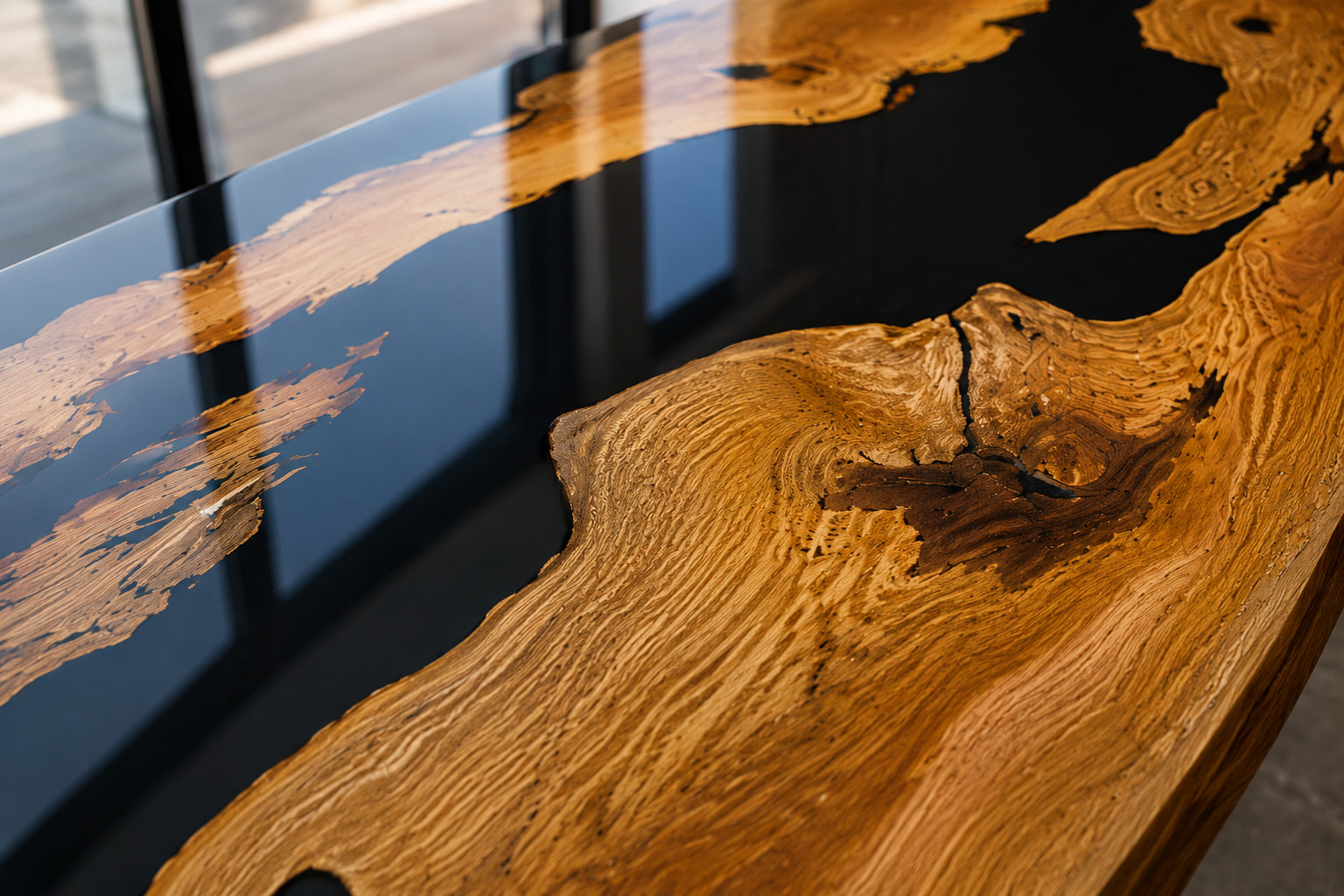 Epoxy Coffee Table | Blue Ocean Live Edge Wood Table | Custom Living Room Furnit