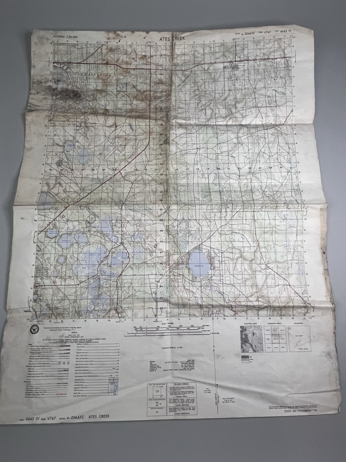Ates Creek Florida Vintage Map 1974 28.5 x 22.5 Camp Blanding
