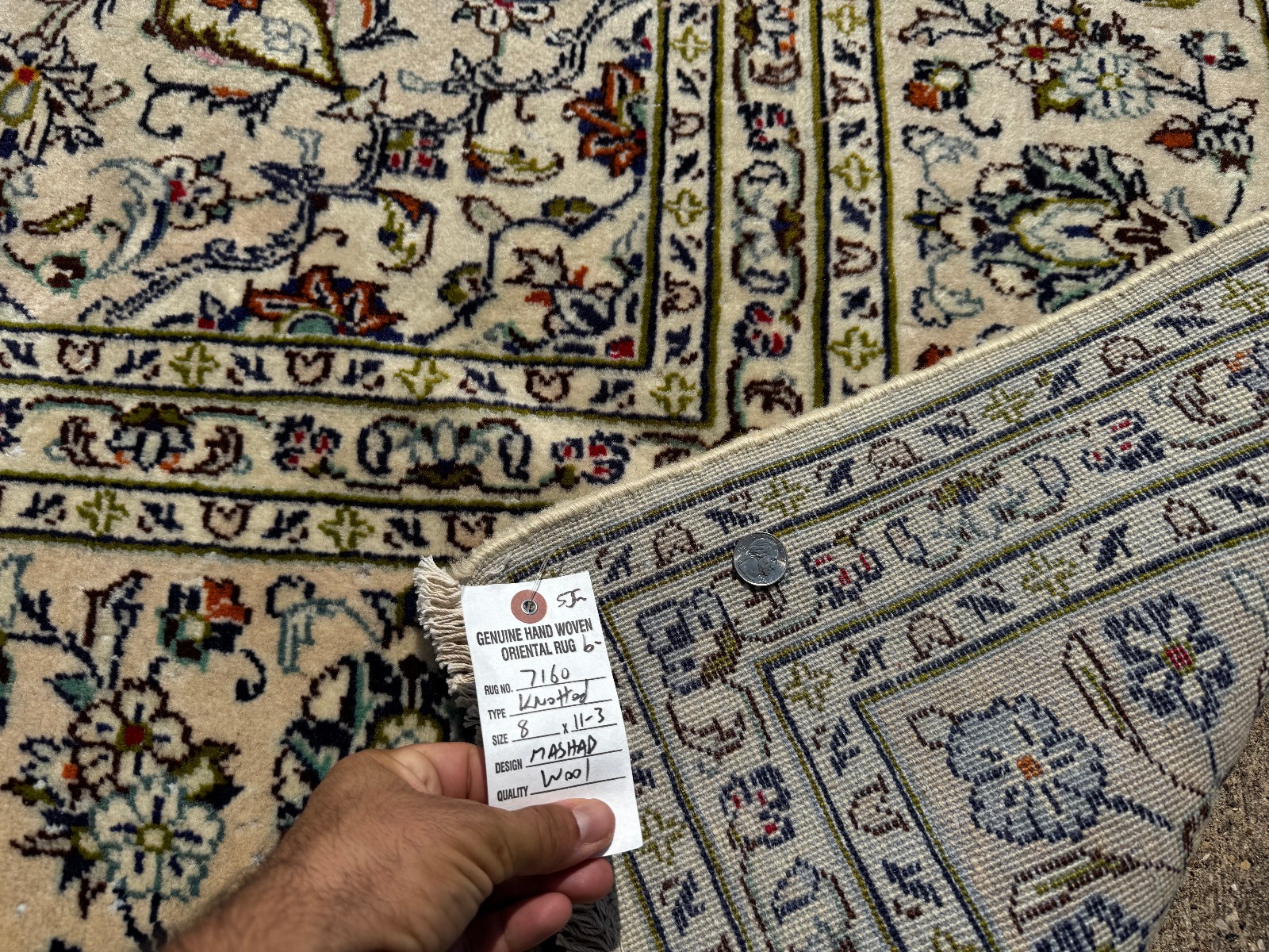 ANTIQUE ORIENTAL RUG 8×11 MUTED IVORY hand-knotted vintage handmade blue 8×10