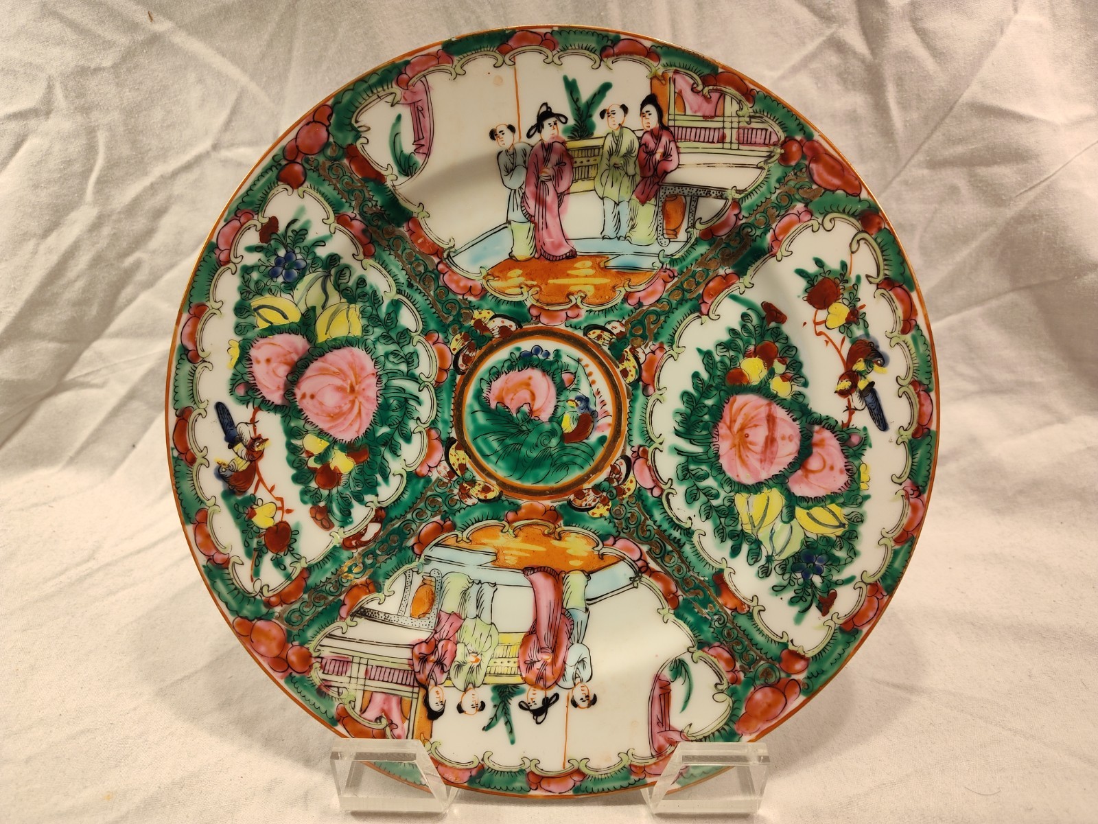 Famille Rose Medallion Hand Painted Top Surface Plate Platter 10.25″