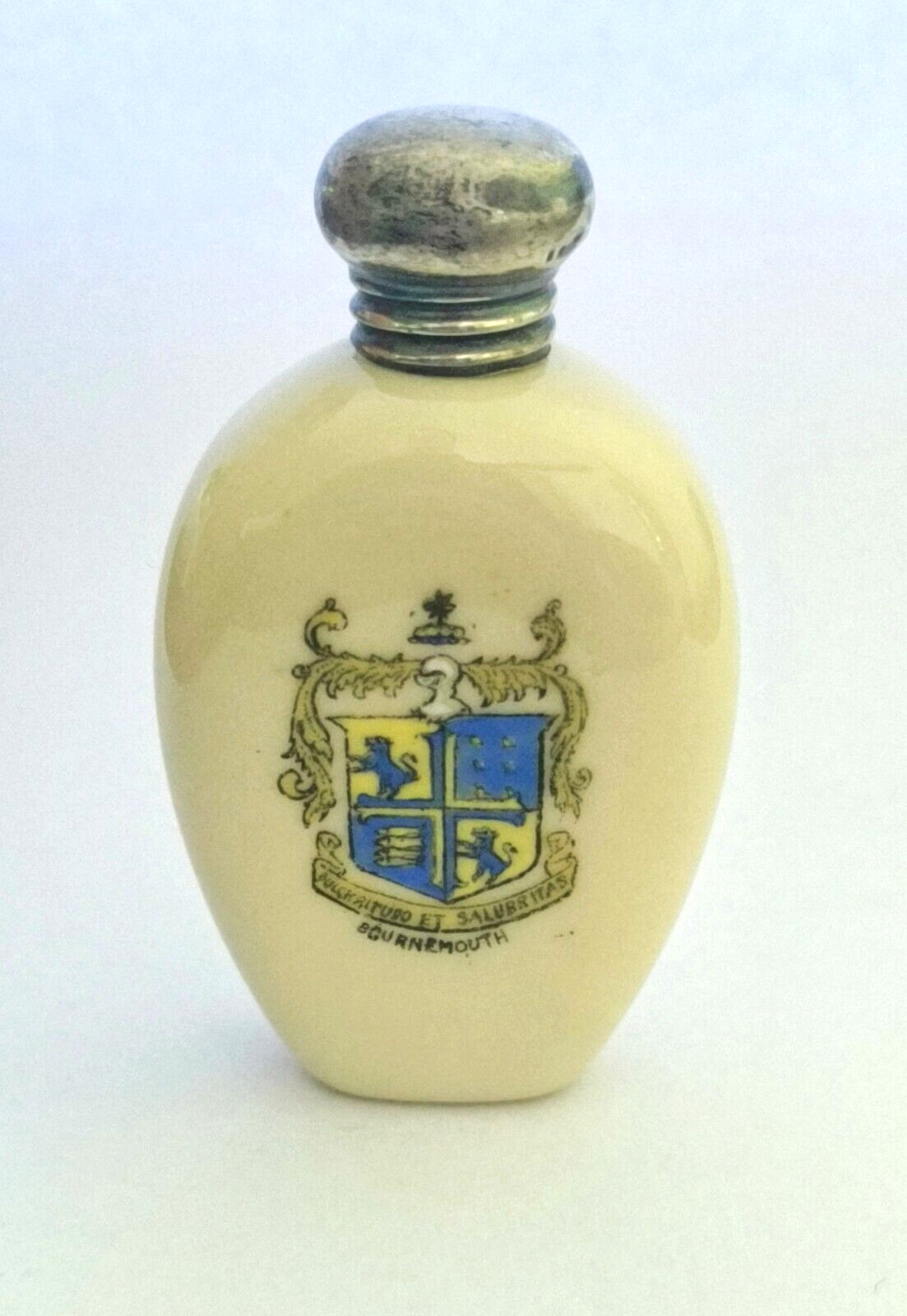 Birmingham Silver 1904 Ceramic Sent Bottle Bournemouth Coat Of Arms