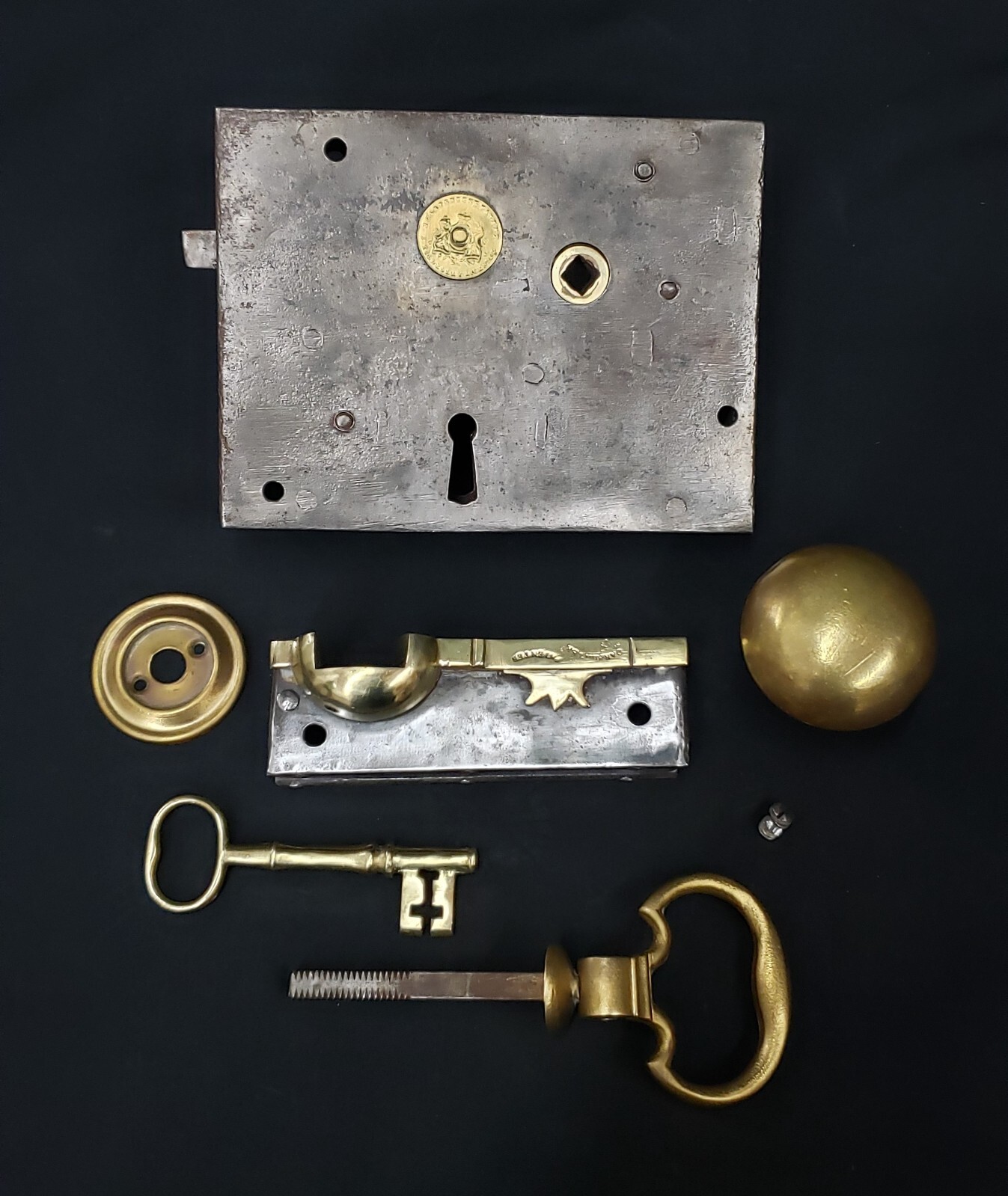 Restored Left Side Carpenter &Tildesley Lock Set w/ Key 5 7/8″ x 4 1/2″ GS00276
