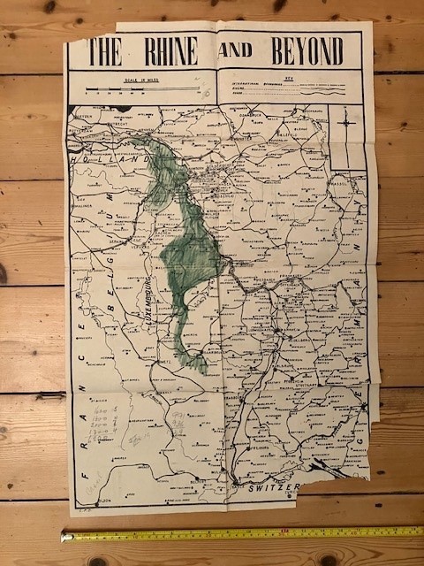 WW1/WW2. The Rhine and Beyond Map. 43 x 67 cm. First half of 20th Century.