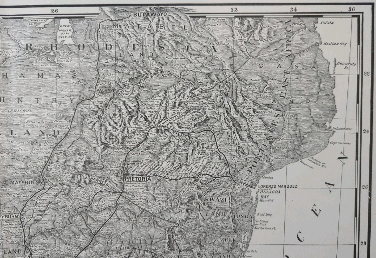 Vintage 1901 SOUTH AFRICA TOPO Map 22″x14″ Old Antique Original KIMBERLEY DURBAN