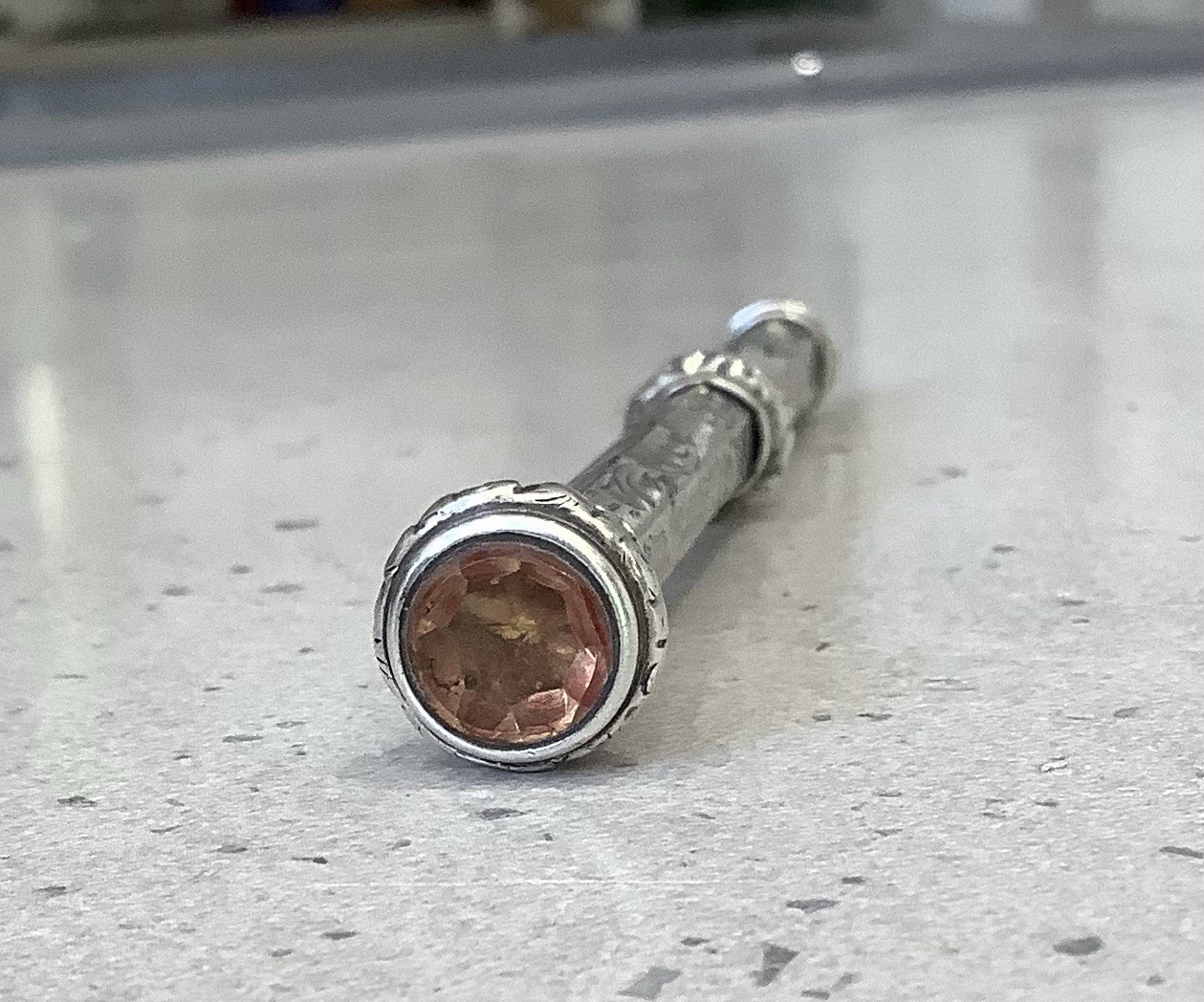 Victorian Sterling Silver Retractable Propelling Pencil with Citrine Cabochon.