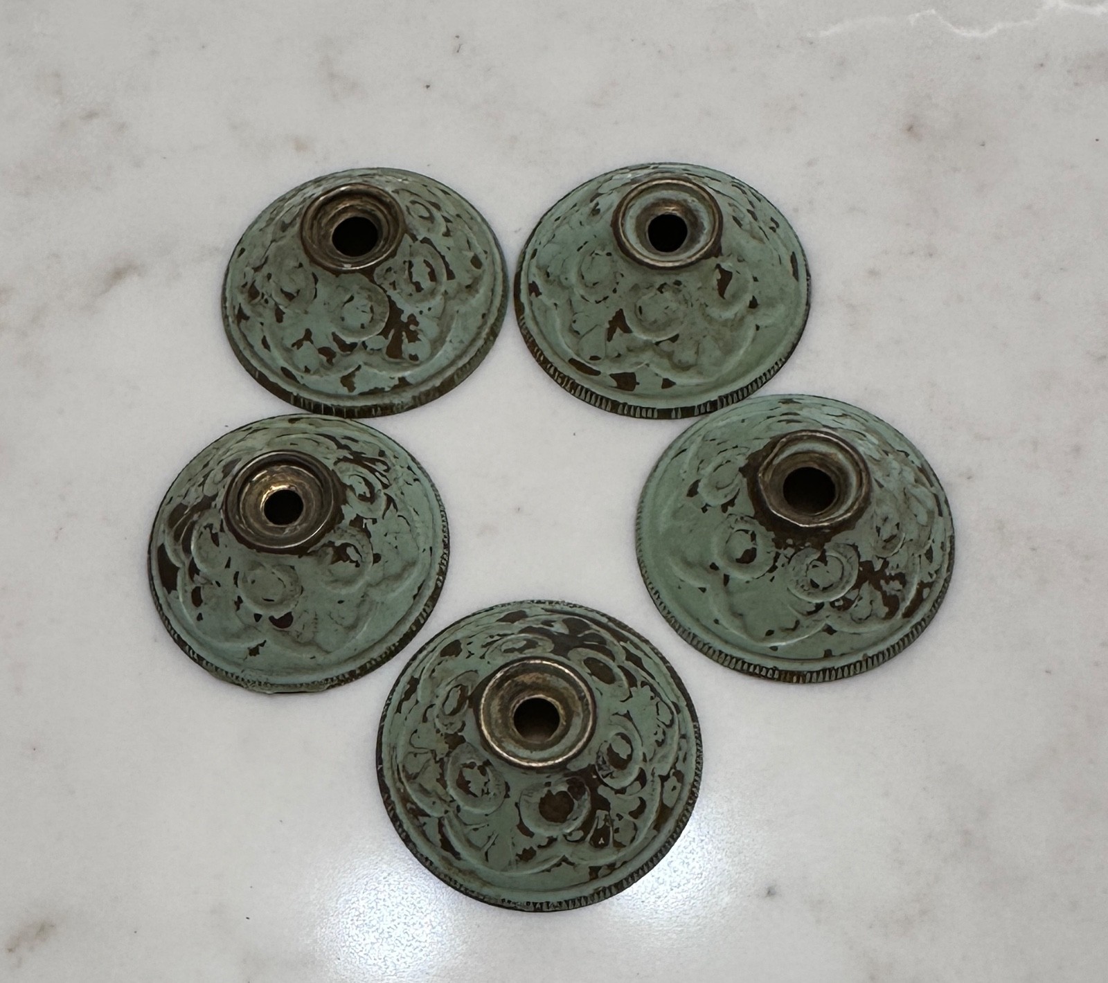 5 Victorian Eastlake Teardrop Painted Dresser Drawer Pull Brass Backplates