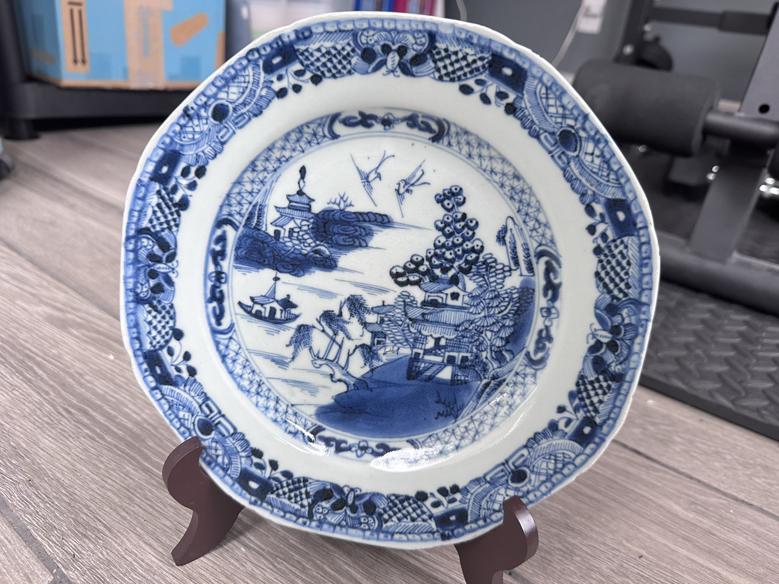 18th C. Antique Chinese Blue And White Octagonal Plate Qing Qianlong
