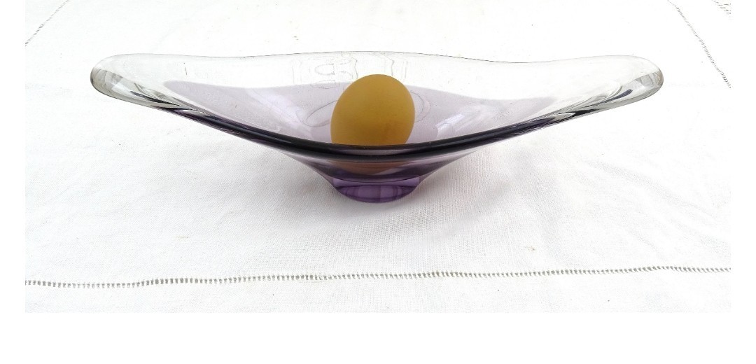 Vintage Mid Century Purple and Clear Glass Table Center