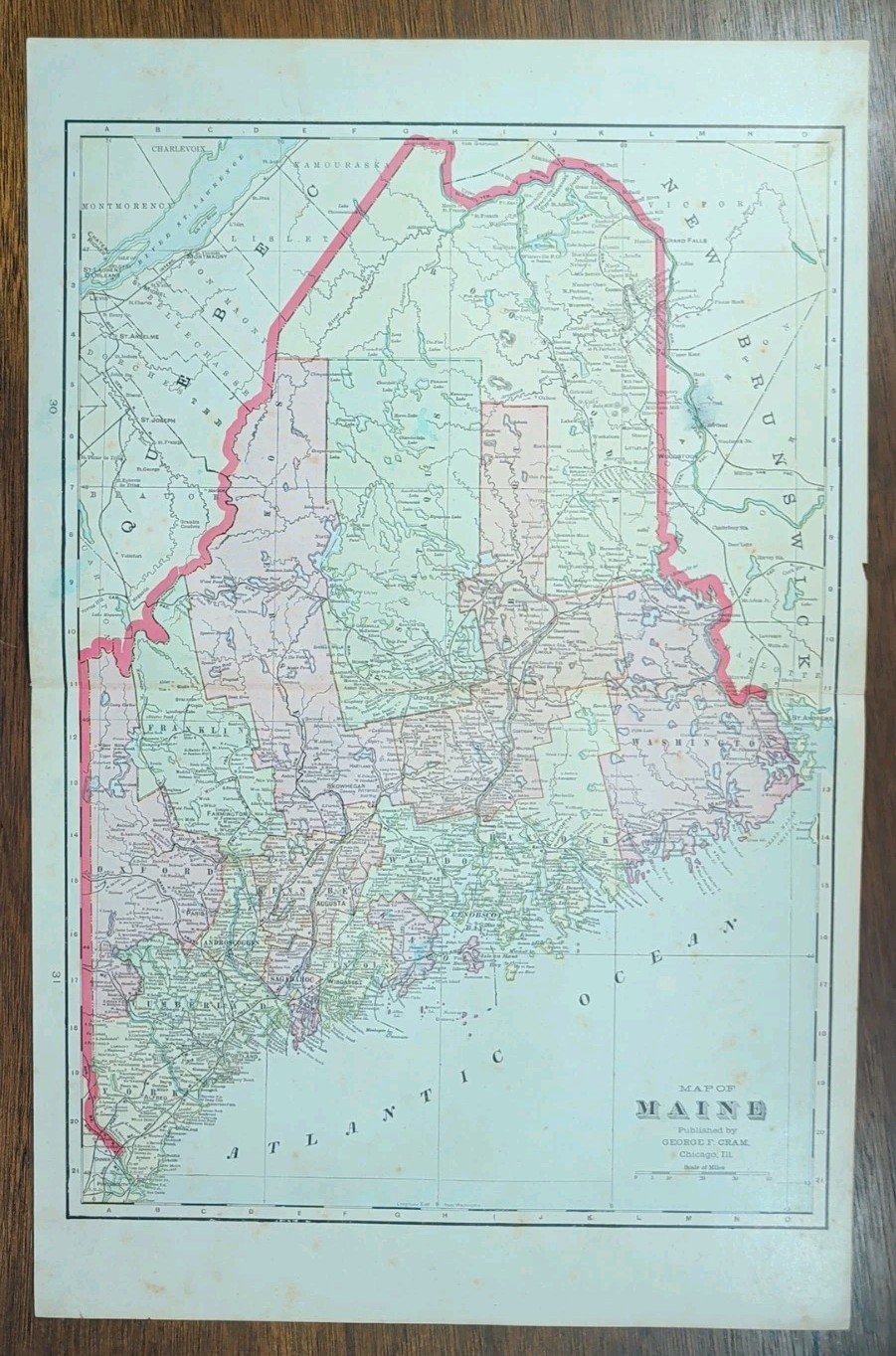 Vintage 1904 MAINE Map 14″x22″ ~ Old Antique Original AUBURN BIDDEFORD WESTBROOK