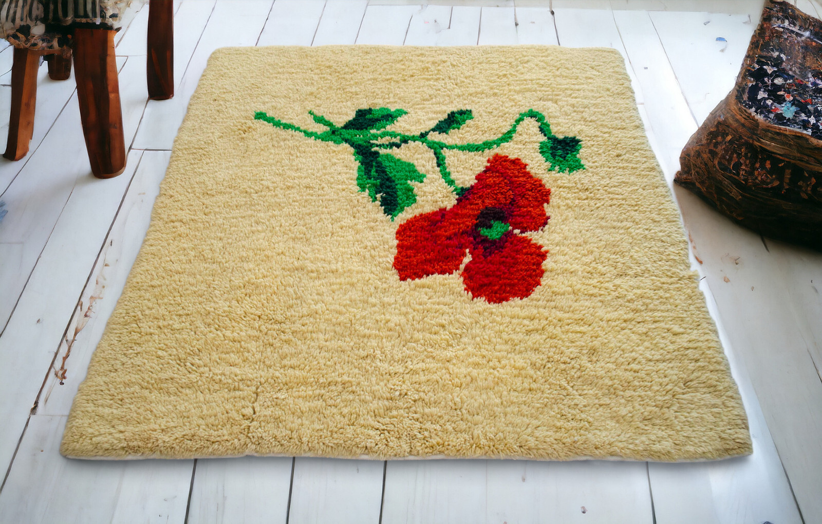 Handmade Rug Turkish Rug Shaggy Rug Super Soft Kilim Rug Boho Chic 5×6 ft approx
