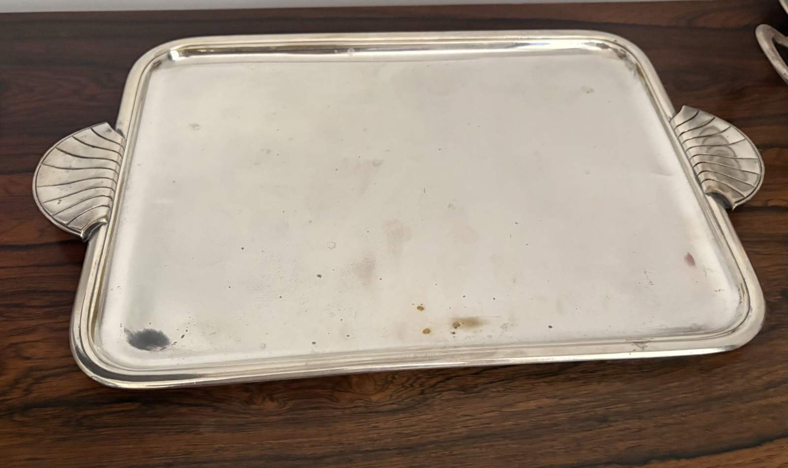 Antique Art Deco Style Pretty Silver Plate Serving Tray. Good Condition 50x30cm