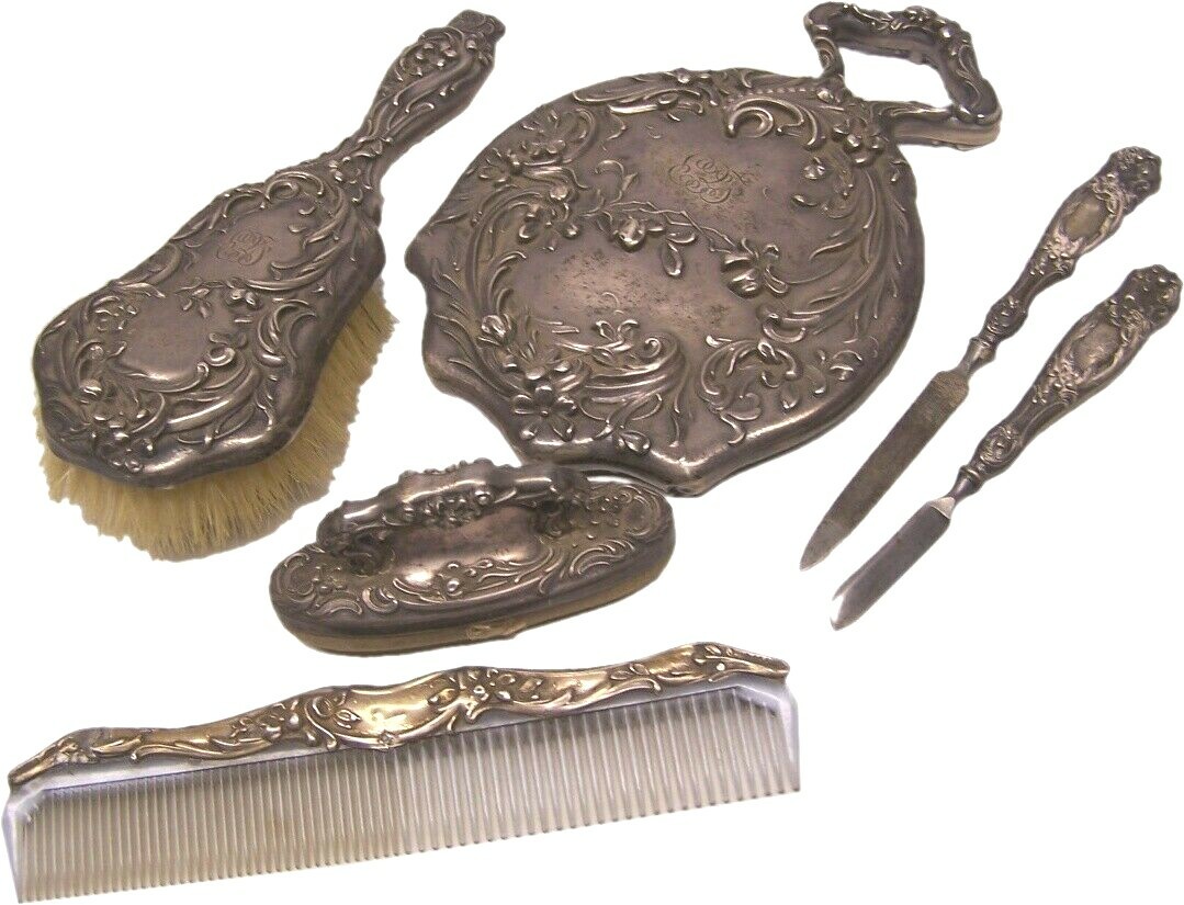 Antique William B. Kerr STERLING SILVER Art Nouveau Vanity/Dresser Set