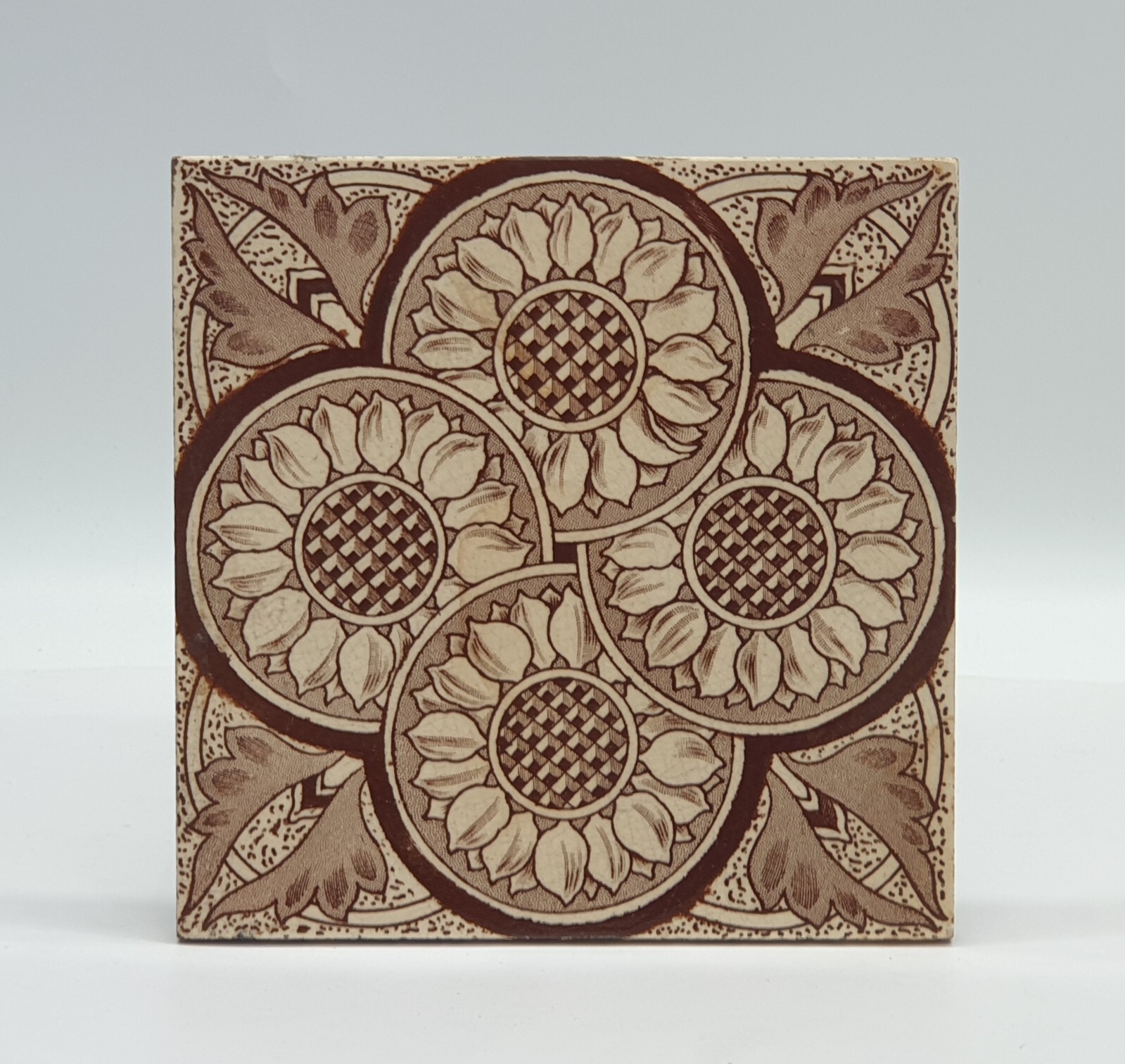 Victorian Fireplace Tile Transfer Print Sunflowers Decorative Art Tile C1890 AE4