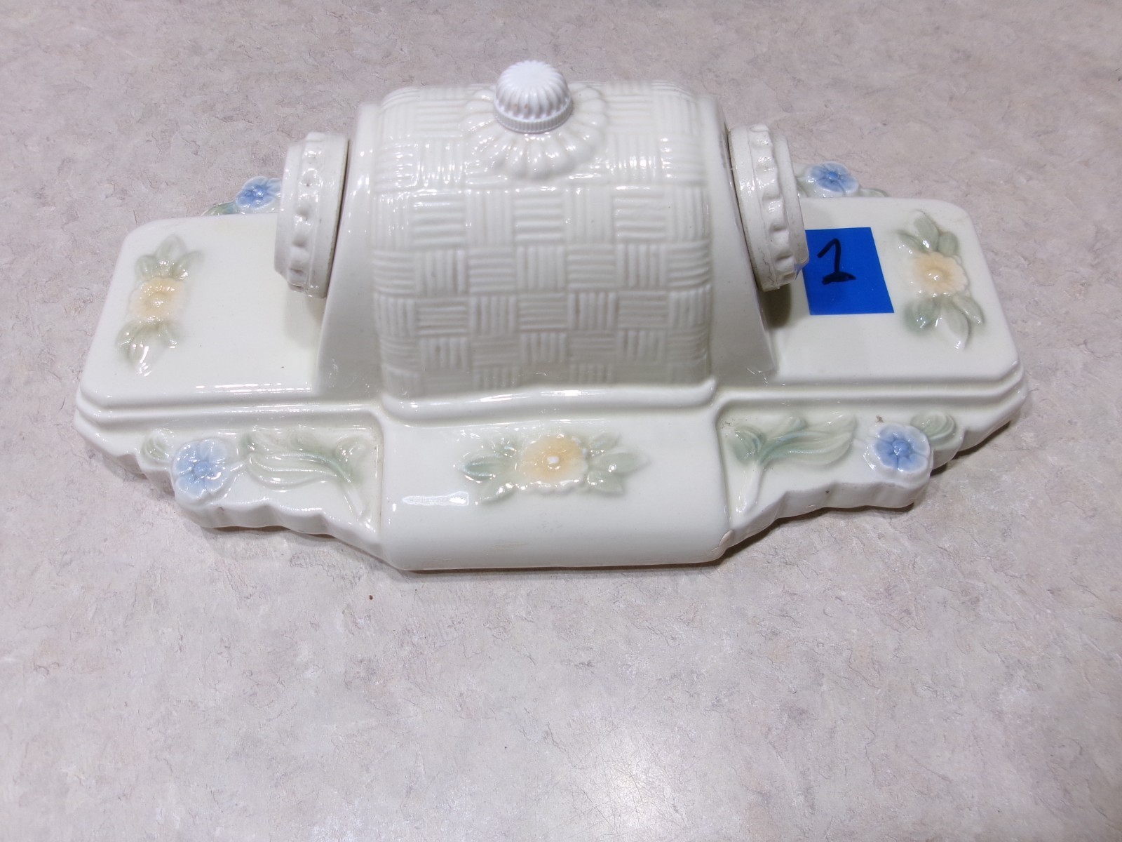 Antique Porcelain Art Deco Victorian 2 Bulb Flush Mount Ceiling Light Fixture