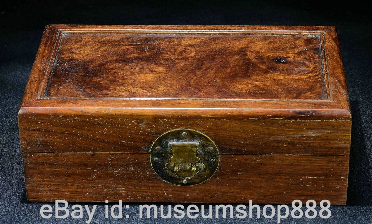 11″ Old Chinese Yellow Huanghuali Wood Palace Carving Jewelry Case Box