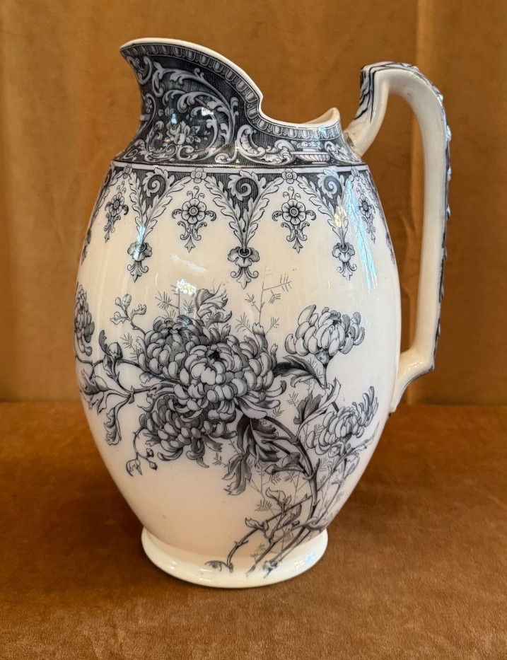 12″ Vintage Royal Doulton Blue Pitcher Floral flowers porcelain antique large