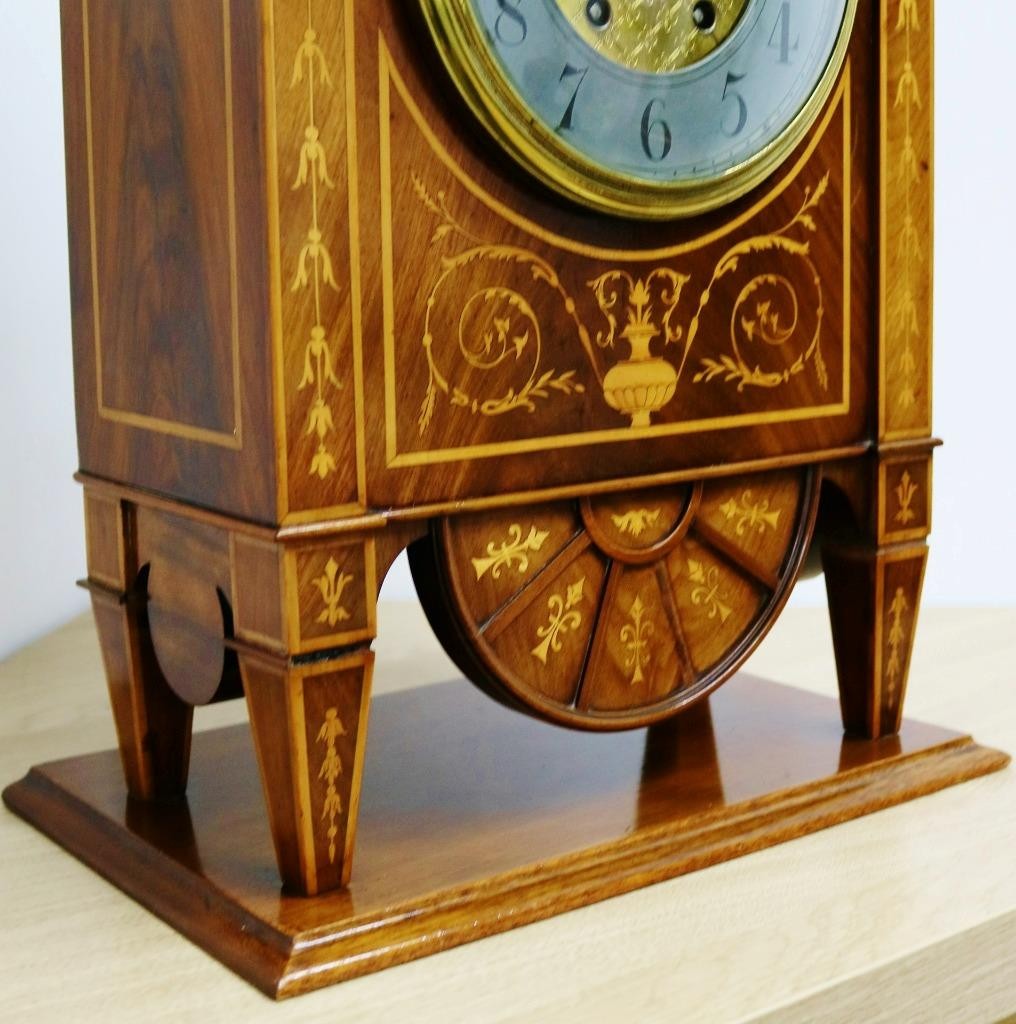 Rare Antique French 8 Day Inlaid Marquetry Mahogany Bracket Clock & Wall Bracket