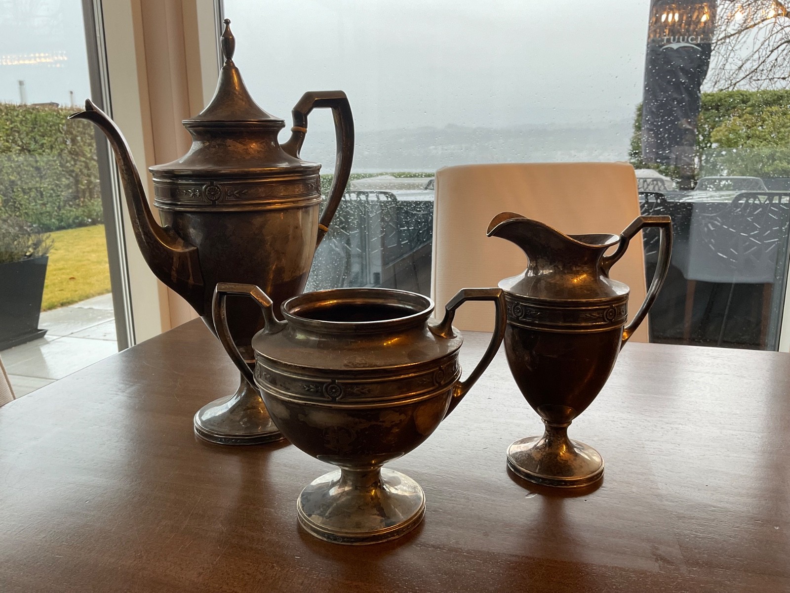Antique sterling silver coffee set – 1900-1915 – J.S. Co. Sterling pattern 5507