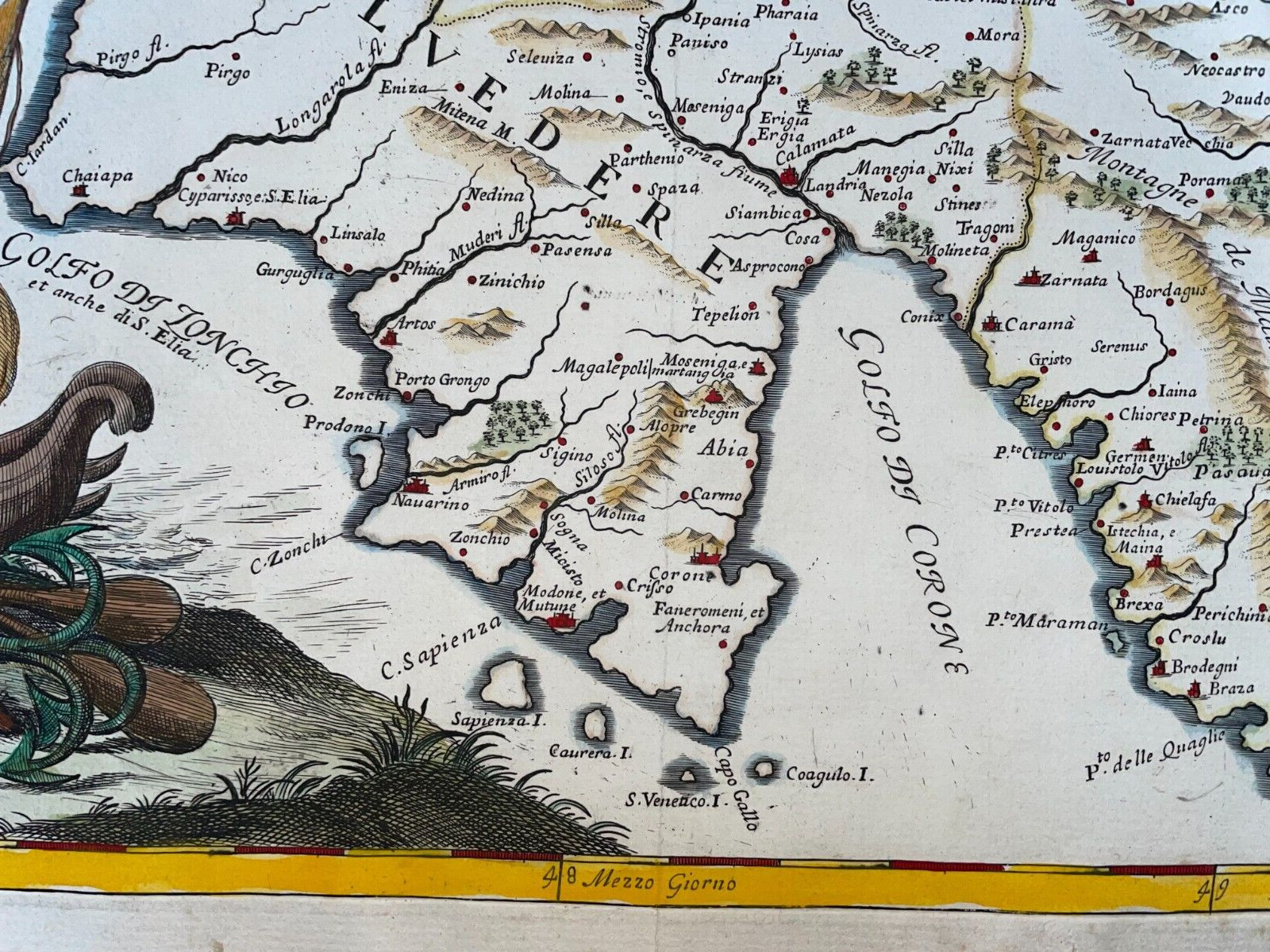 GREECE LA MOREA 1686 VIGNOLA – DE ROSSI LARGE UNUSUAL ANTIQUE MAP 17TH CENTURY