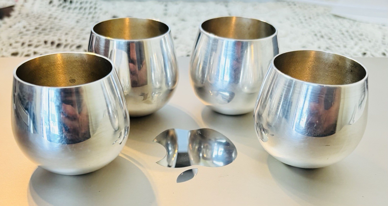 Vintage Sheridan Silver 2 oz Roly Poly Silver Plate Shot Glasses Set 4