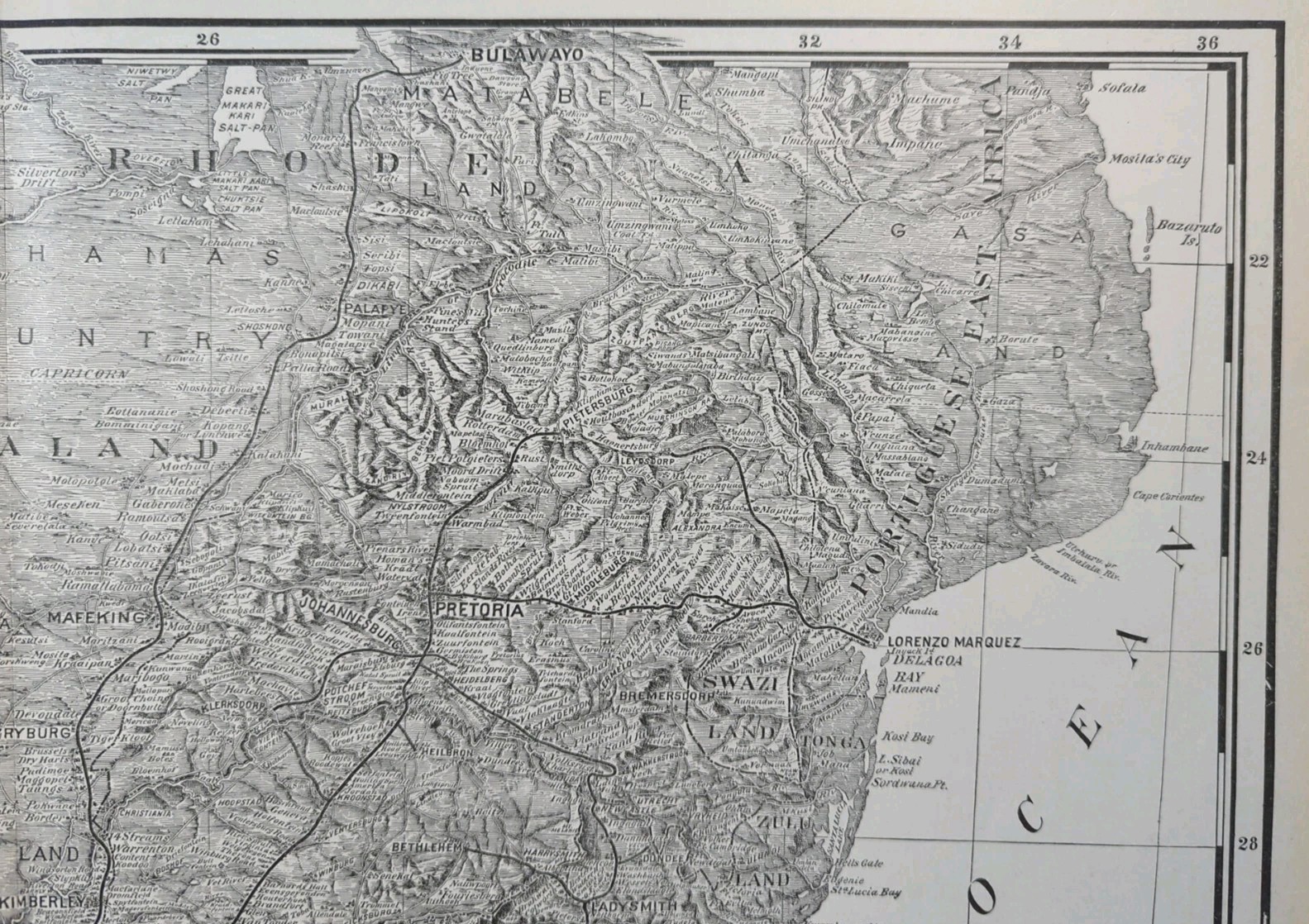 Vintage 1901 SOUTH AFRICA TOPO Map 22″x14″ ~ Old Antique Original CAPE TOWN