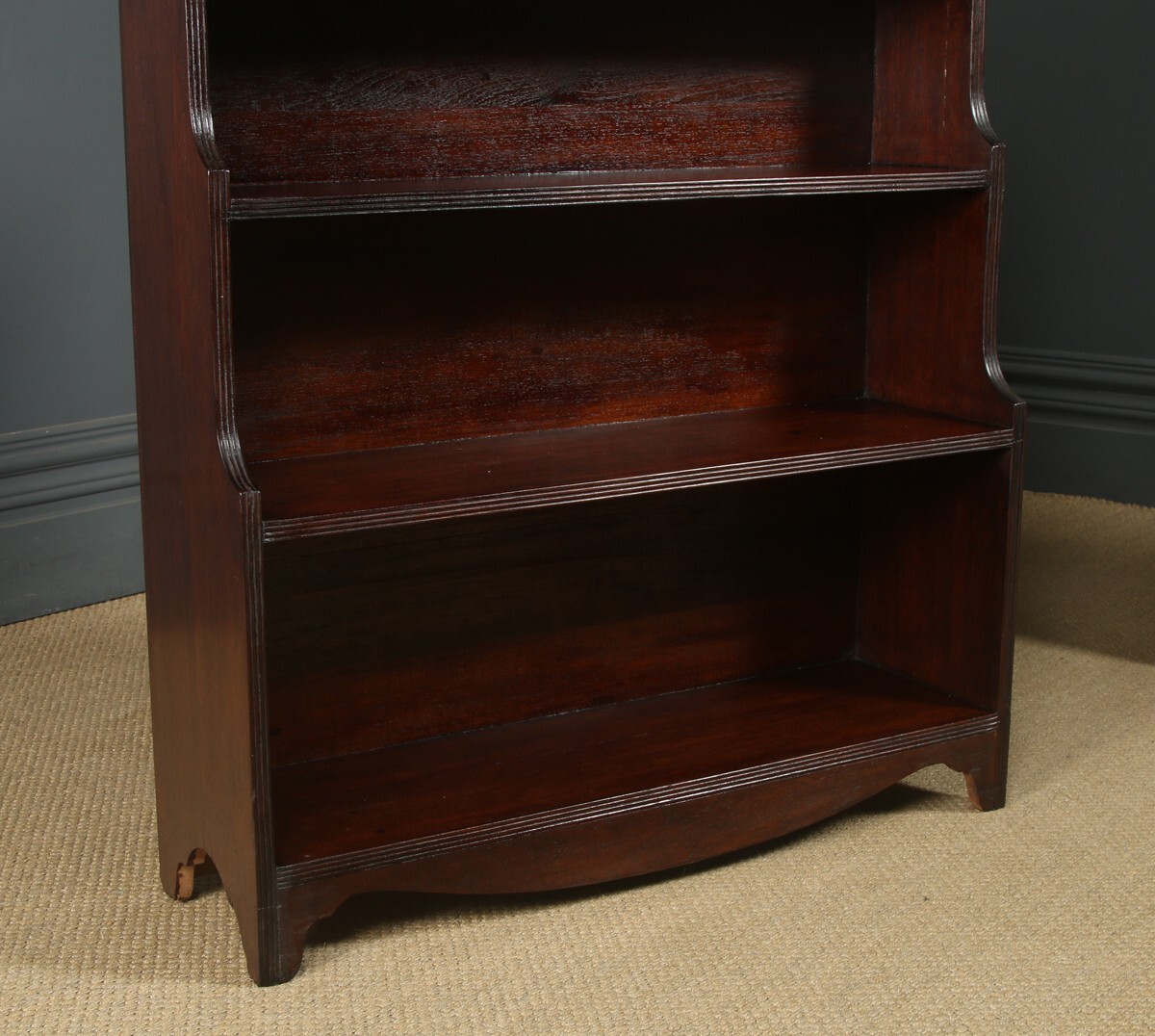 Anglo-Indian Regency Style Teak Waterfall Pair of Open Bookcases (Circa 1930)