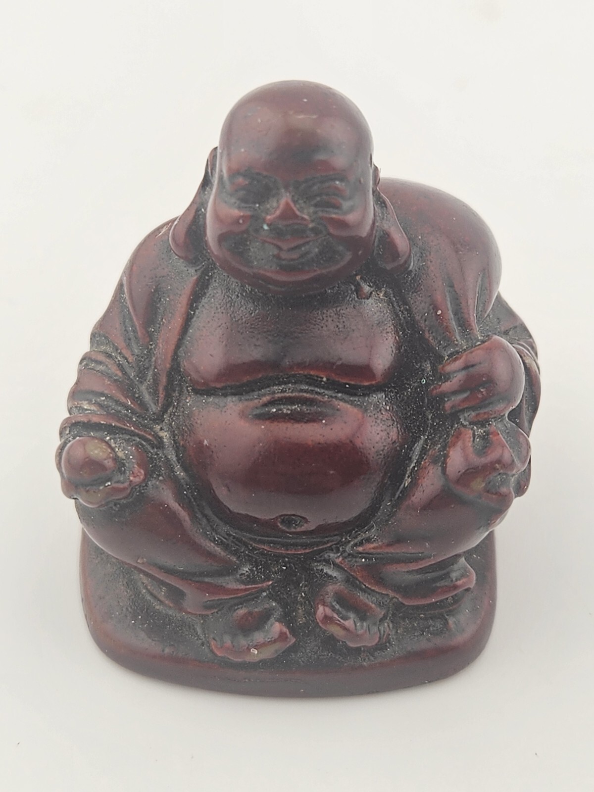 Laughing Buddah Red Wood Figurine 2″ Inch – VTG