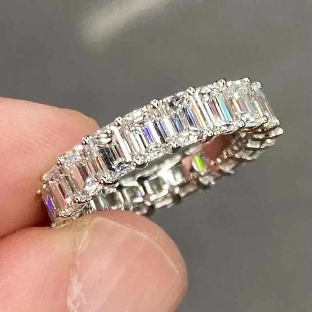 2Ct Emerald Lab Created Diamond Ring Band Eternity Band 14K White Gold Plated
