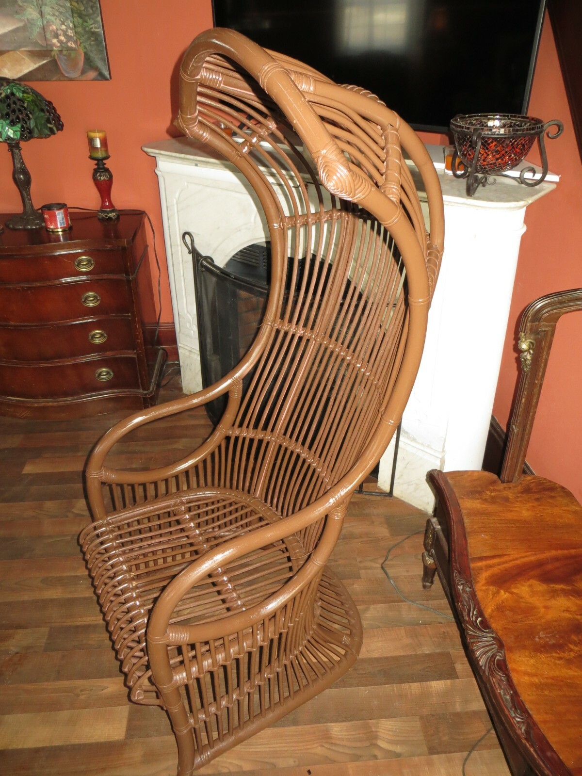 Vintage Hollywood Regency MCM Franco Albini Rattan Canopy Throne Chair