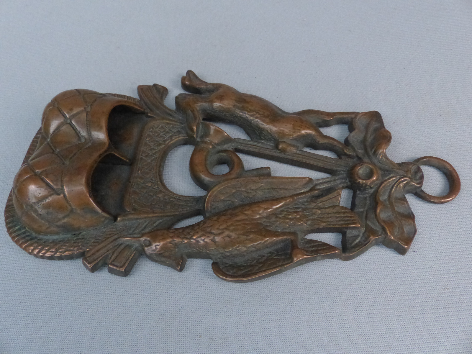 Antique Game Hunters Solid Bronze Hunting Themed Match Holder Rabbit Bird