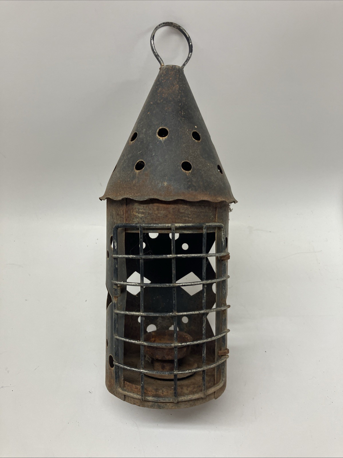 Primitive Paul Revere Style Punched Tin Lantern Rustic Farmhouse