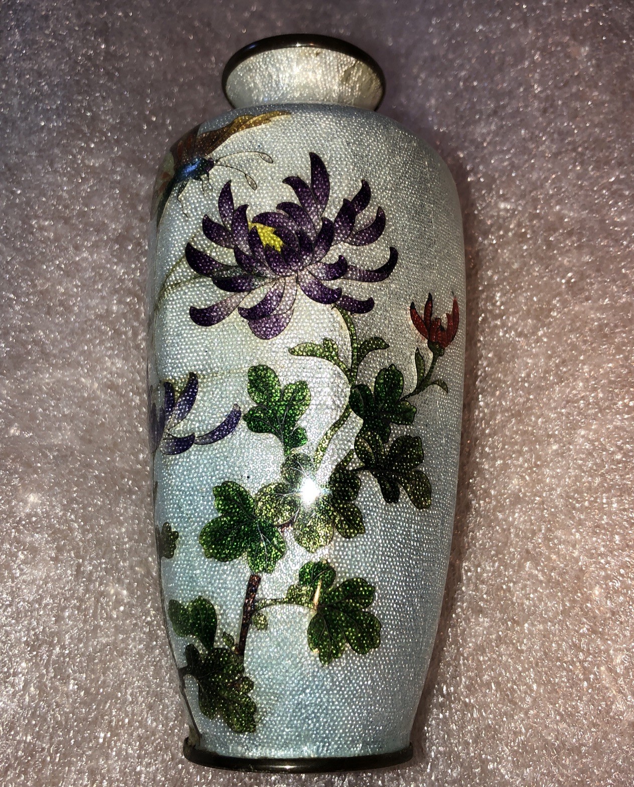 Antique Japanese Meiji Era Ginbari (Foil Backed) Cloisonne Vase Polychrome 1868