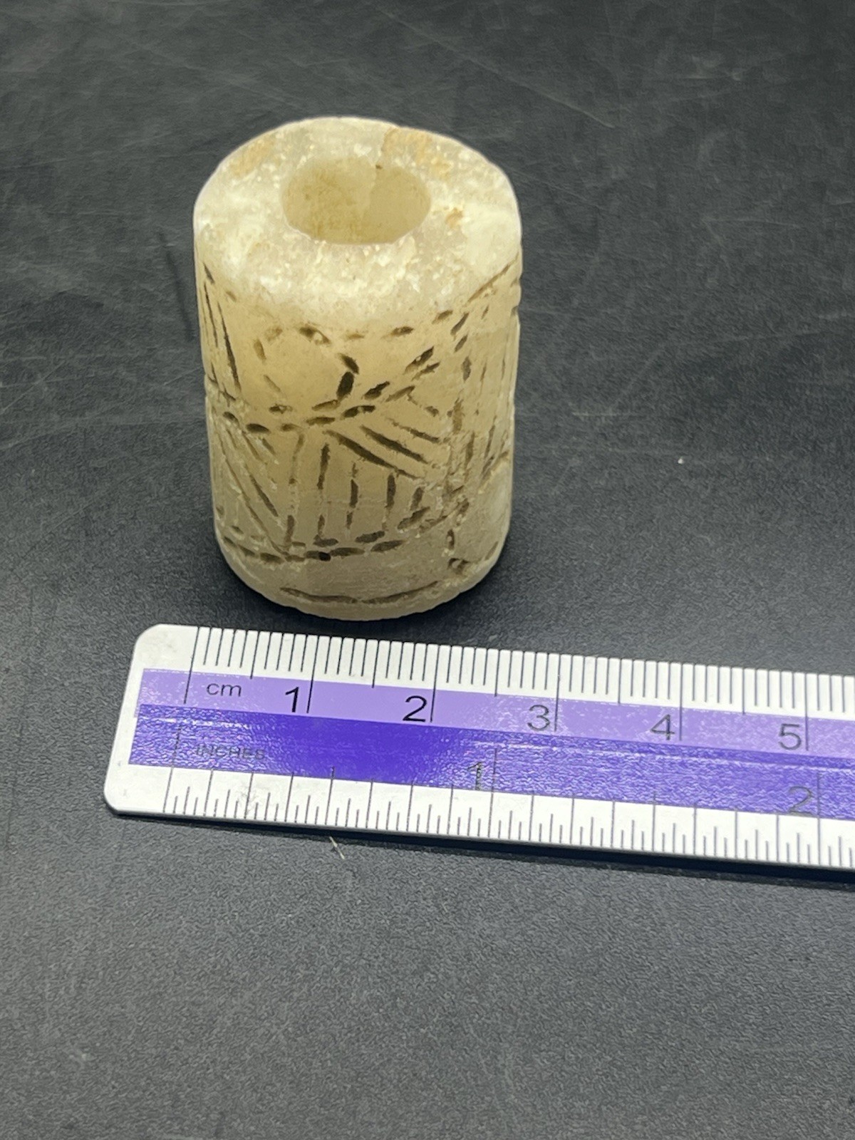 Ancient Cycladic Period Marble Stone Beads With Symbol Carved