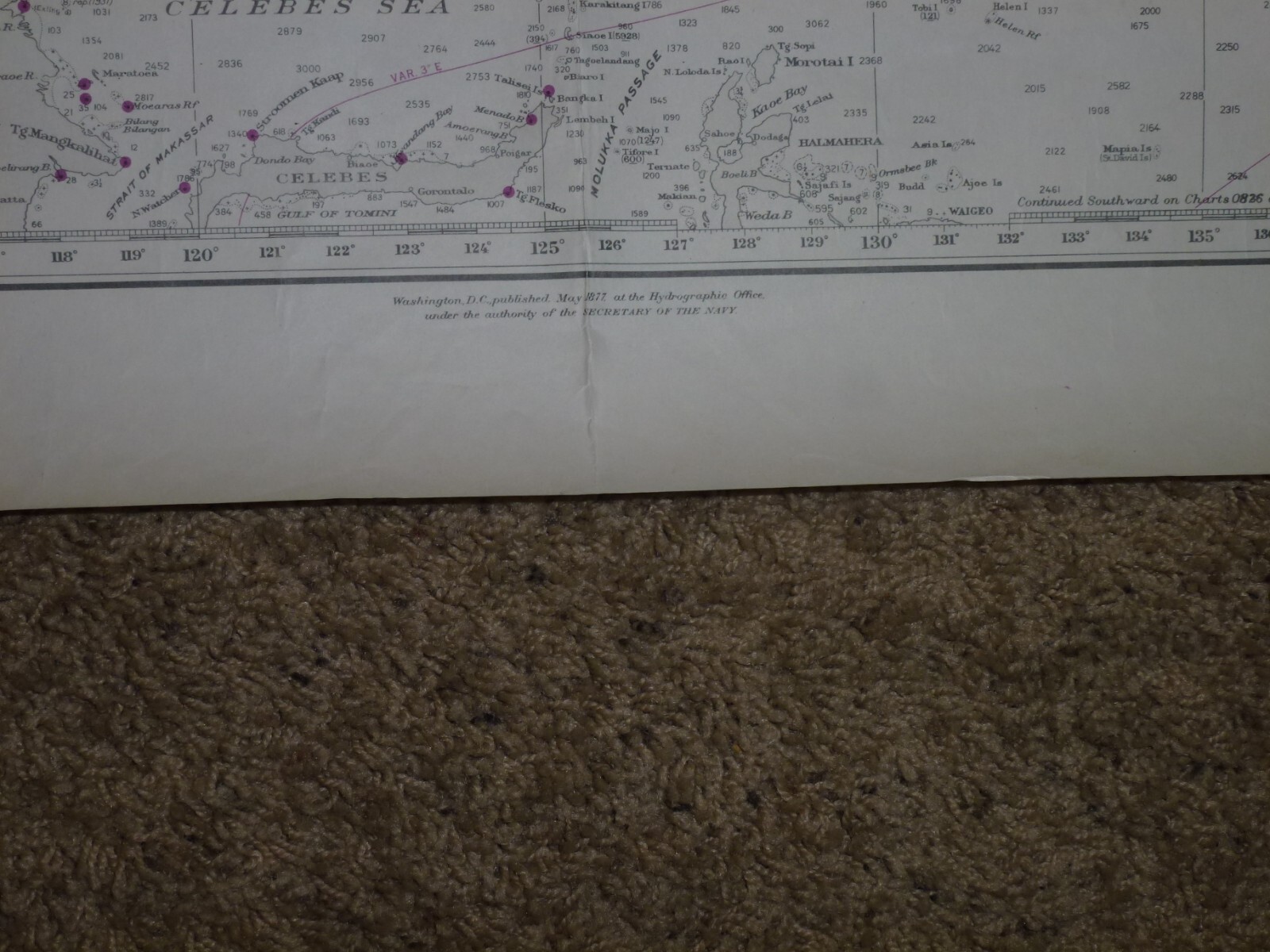 US Navy Hydrographic Map of North Atlantic publ. 1924 rolled