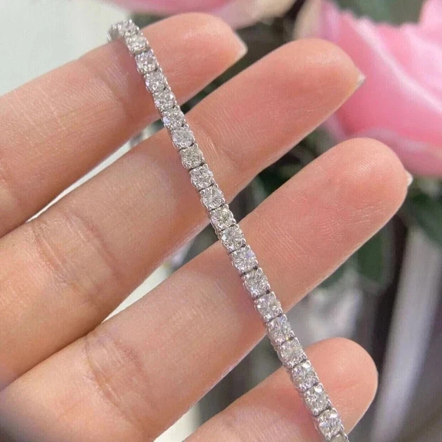 3MM 5Ct Round Lab-Created Diamond Tennis Women Bracelet 14K White Gold Plated 7″