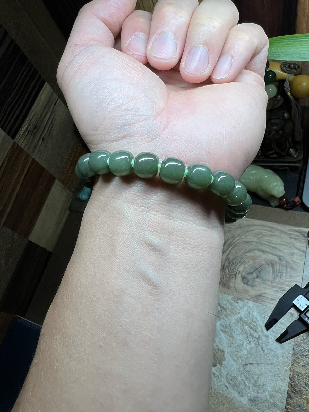 10mm Hetian Green & Yellow Jade Bracelet 新疆和田玉若羌青黄口料老型手串