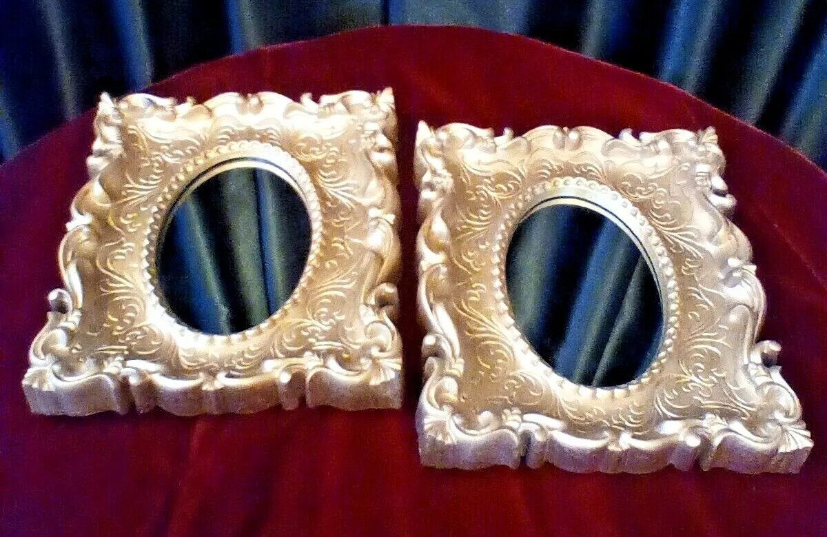 VINTAGE GOLD ORNATE FRAMED MIRROR SET OF 2 WALL MCM HOLLYWOOD REGENCY DECOR